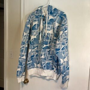 Sapphire Lounge Blue and White Graphic Hoodie sz medium